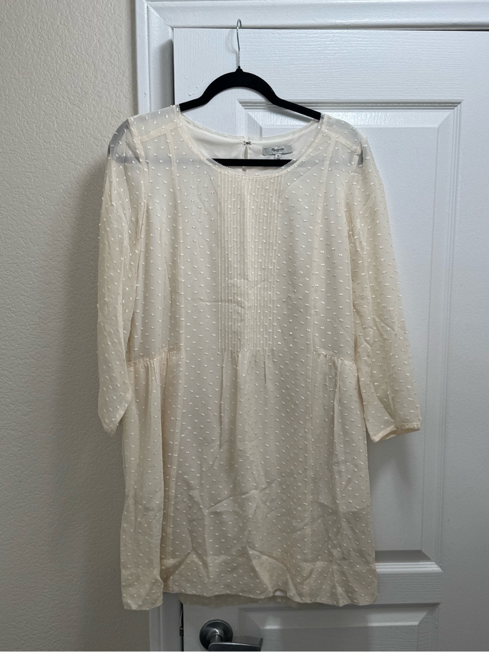 Madewell Etude Swiss Dot Silk Shift Dress Cream Ivory Size M Long Sleeve